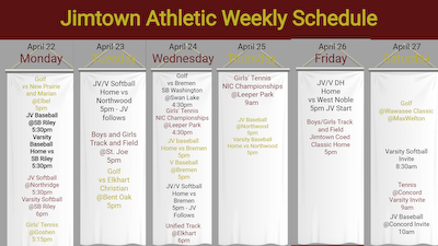 Weekly Schedule for April 22-27 cover photo