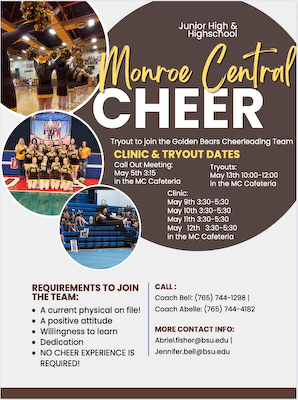 2023-24 Monroe Central Jr-Sr High School Cheer Tryout Information cover photo