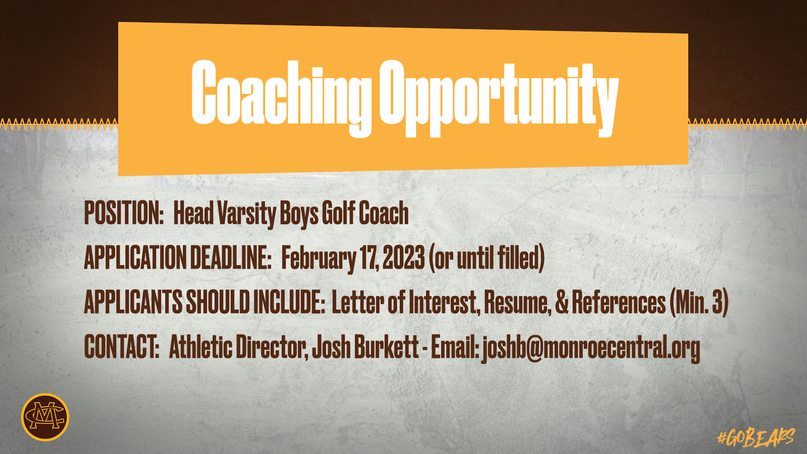 Coaching Vacancy: Head Varsity Boys Golf Coach cover photo