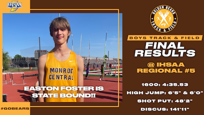 Boys Track & Field @ IHSAA Regional #5 Results; Easton Foster qualifies for State! cover photo