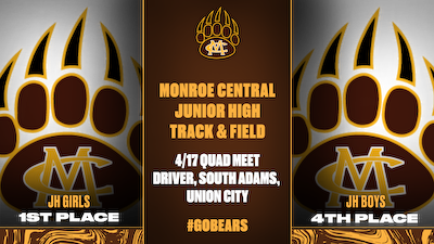 Girls 1st, Boys 4th; Junior High Track & Field vs. Driver, South Adams, and Union City cover photo