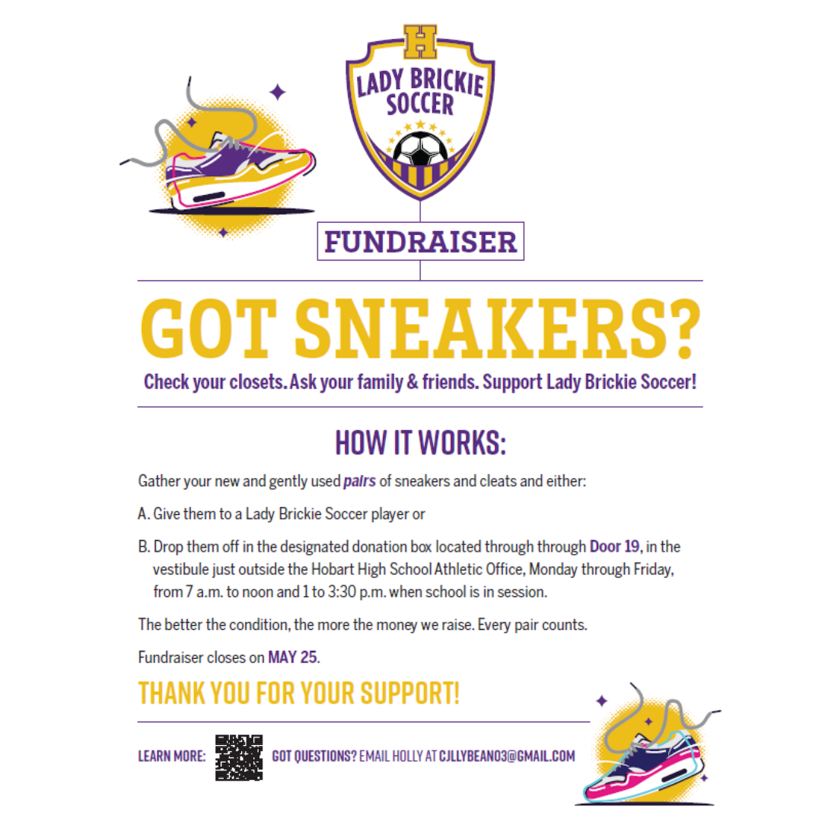 Support Lady Brickie Soccer by donating sneakers and cleats through May 25th gallery cover photo