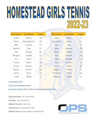 Girls Tennis Roster cover photo