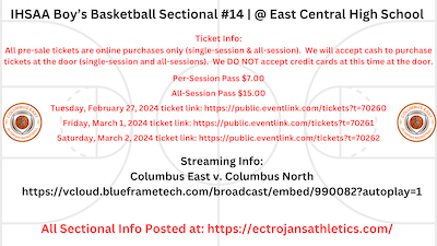 IHSAA Sectional Basketball Info: Tickets | Live Stream | Seating Map | Parking Map cover photo